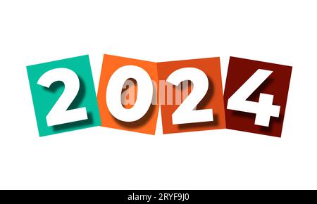 célébration du nouvel an 2024 style coloré isolé sur fond blanc pour la conception de modèle d'affiche ou de bannière Illustration de Vecteur
