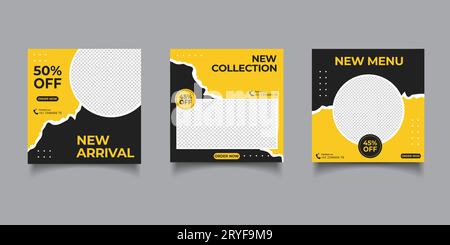 ensemble de collection noir et jaune bannière de vente ou conception de modèles de poste de médias sociaux Illustration de Vecteur