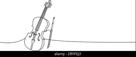 Violon, instrument à cordes dessin continu d'une ligne. Instruments de musique illustration continue d'une ligne. Illustration linéaire minimaliste vectorielle Illustration de Vecteur
