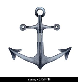 Ancre de mer vintage aquarelle. Illustration nautique dessinée à la main. Banque D'Images