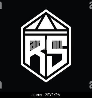 Monogramme RS avec logo lettre, forme de blindage hexagonal simple avec modèle de conception isolée par couronne triangulaire Banque D'Images