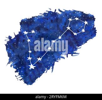 Poissons aquarelle signes du zodiaque. Étoiles dessinées à la main sur l'illustration de fond bleu profond de galaxie Banque D'Images