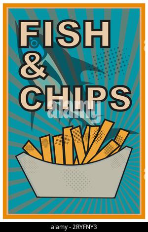 Affiche rétro Fish and chips Illustration de Vecteur