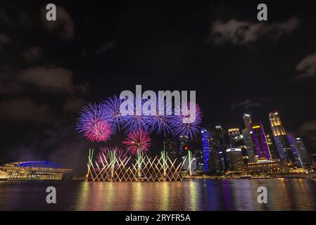 Feu d'artifice de Singapour, célébration du compte à rebours à Marina Bay, feu d'artifice du nouvel an coloré Banque D'Images