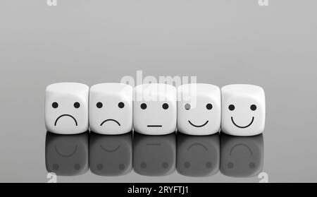 Commentaires sur le service utilisateur, évaluation des avis clients, sondage, concept d'enquête de satisfaction. Blocs blancs avec expressions faciales. Copier spa Banque D'Images