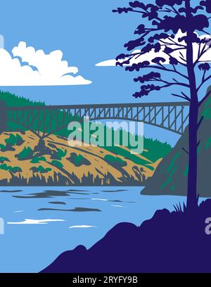 Deception Pass State Park avec Whidbey Island et Fidalgo Island dans l'État de Washington, États-Unis WPA Poster Art Banque D'Images