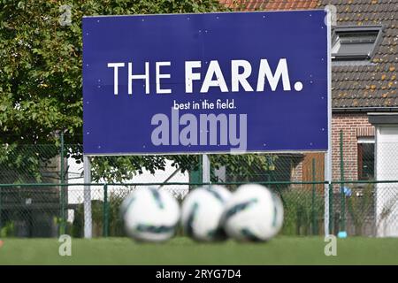 Zulte, Belgique. 30 septembre 2023. Illustration photo de la ferme photographiée lors d'un match de football féminin entre SV Zulte - Waregem et White Star Woluwe lors de la cinquième journée de la saison 2023 - 2024 de la Super League Belgian Lotto Womens, le samedi 30 septembre 2023 à Zulte, BELGIQUE . Crédit : Sportpix/Alamy Live News Banque D'Images