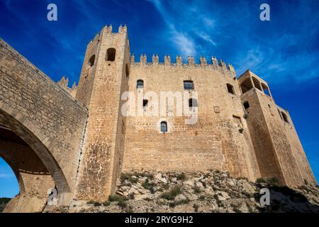 Vue générale de dessous du château de Vélez-Blanco, Almería, Andalousie, Espagne, en belle lumière du jour Banque D'Images