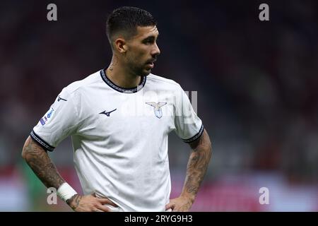 Milan, Italie. 30 septembre 2023. Mattia Zaccagni de SS Lazio regarde pendant le Serie A match entre AC Milan et SS Lazio au Stadio Giuseppe Meazza le 30 septembre 2023 à Milan, Italie . Crédit : Marco Canoniero/Alamy Live News Banque D'Images