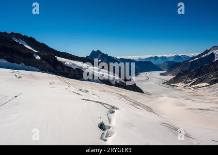 Le Grand glacier d'Aletsch, le plus grand et le plus long glacier des Alpes. Banque D'Images