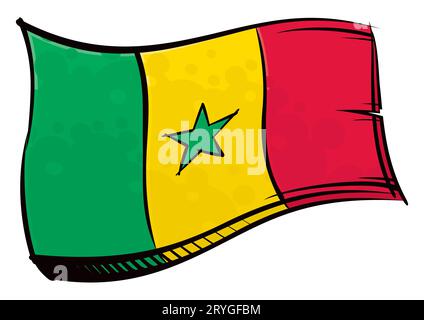 Drapeau du Sénégal peint en agitant sous le vent Banque D'Images