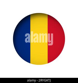Drapeau de la Roumanie - derrière le trou de papier de cercle coupé avec ombre intérieure. Illustration de Vecteur