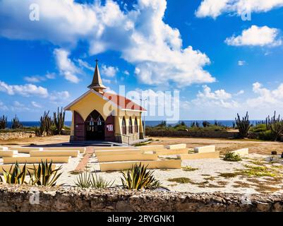 Vue sur la chapelle Alto Vista sur l'île d'Aruba Banque D'Images
