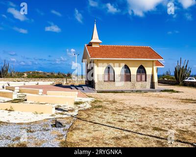 Vue sur la chapelle Alto Vista sur l'île d'Aruba Banque D'Images