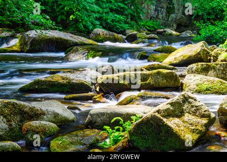 Une vue sur le lit de la rivière Bode dans les montagnes du Harz Banque D'Images