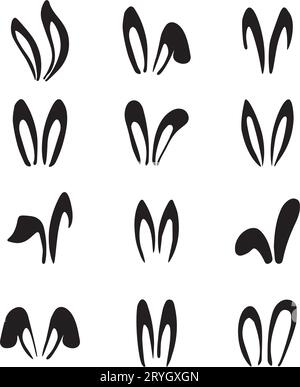 Ensemble de silhouettes d'oreilles de lapin mignons. Éditeur de photos, stand, application de chat vidéo cliparts isolées noires. Illustration vectorielle Illustration de Vecteur