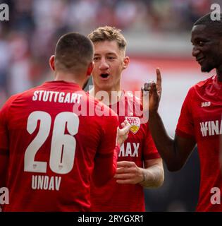 Cologne, Allemagne. 30 septembre 2023. Deniz Undav (VfB), Angelo Stiller (VfB), Serhou Guirassy (VfB) 1. FC Köln - VfB Stuttgart 30.09.2023 Copyright (nu Banque D'Images