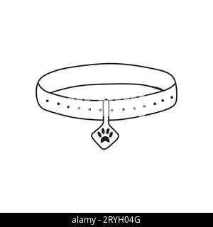 Doodle dessiné à la main Cute Dog ou Cat Collar.Pets Stuff and Supply concept Vet symbole. Illustration vectorielle Illustration de Vecteur