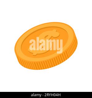Icône plate en forme de pièce dorée. Pièce en dollars. Pièce de monnaie avec signe dollar. Symbole argent. Devise américaine. Illustration vectorielle. Illustration de Vecteur