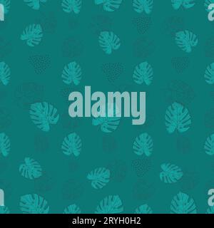 Motif sans couture d'art botanique minimal. Tropical monstera feuilles silhouette et art au trait sur fond de formes géo. Conception de vecteur de feuille exotique. Main dra Illustration de Vecteur