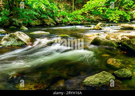 Une vue sur le lit de la rivière Bode dans les montagnes du Harz Banque D'Images