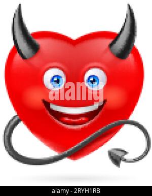 Personnage de coeur rouge avec des cornes noires et Devil Tail. Illustration de style dessin animé mignon. Symbole amour romantique. Carte de voeux Saint-Valentin de Illustration de Vecteur