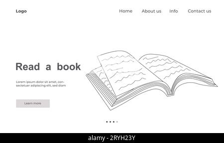 Une ligne dessinant le livre ouvert avec des pages volantes. Illustration fournitures d'éducation retour au thème de l'école pour Landing page website.Vector Illustrator Illustration de Vecteur