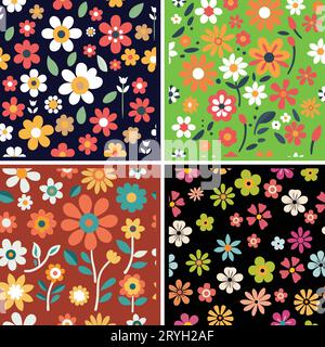 Motif sans couture coloré de dessin de fleurs à la main, modèle de conception de vecteur Illustration de Vecteur