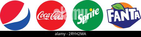 Pepsi, Coca-Cola, Sprite, logo Fanta. Logo de marque de société de boissons gazeuses haut sur fond transparent. Éditorial Illustration de Vecteur