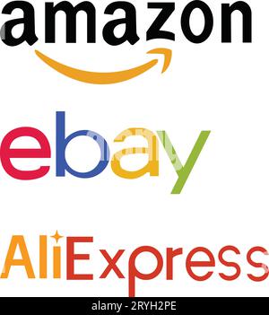 Amazon, eBay, AliExpress logo Set - Collection de logo de shopping en ligne populaire dans le style néomorphisme. Neumorphisme. Vecteur éditorial Illustration de Vecteur
