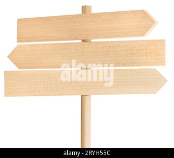 Affiche en bois vierge isolée sur fond blanc. Modèle de trois plaques Banque D'Images