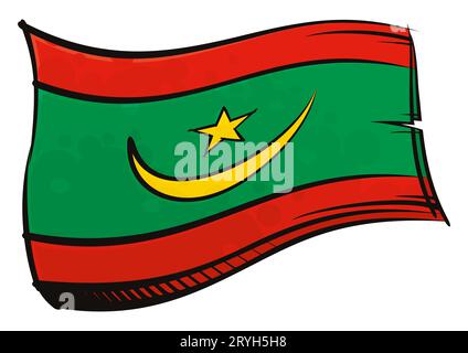 Drapeau national de la République islamique de Mauritanie créé dans le style de la peinture graffiti Banque D'Images