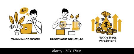 Négociation d'actions, investissement, analyse et concept de revenu passif, ensemble d'illustrations d'affaires. Illustration de Vecteur