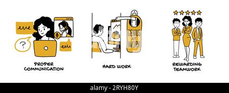 Travail d'équipe, compétences en communication et concept de travail acharné, ensemble d'illustration d'entreprise Illustration de Vecteur