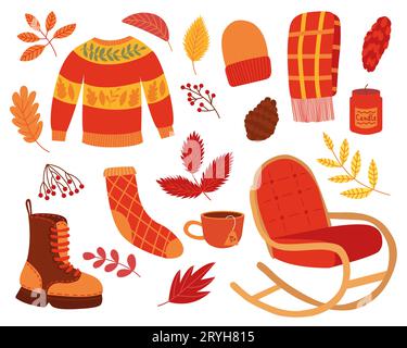 Grand jeu d'autocollants de dessin animé d'automne Illustration de Vecteur