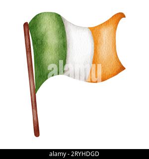 St. Le drapeau irlandais de Patrick. illustration du dessin à la main aquarelle. arrière-plan blanc isolé Banque D'Images