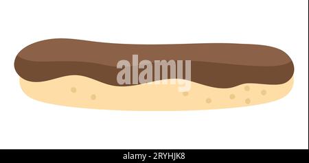 Eclair avec icône de glaçage au chocolat. Illustration vectorielle de dessert français. Photo de gâteau isolé sur fond blanc Illustration de Vecteur