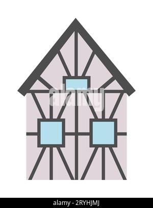 Icône de maison à cadre en bois vectoriel. Illustration de maison traditionnelle française ou allemande. Photo de maison historique avec cadre isolé sur fond blanc Illustration de Vecteur
