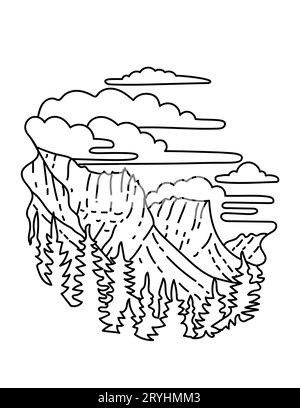 Glacier National Park dans les montagnes Rocheuses dans le Montana Monoline Line Art dessin Banque D'Images