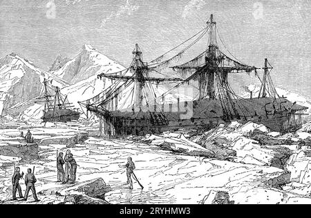 Sir William Edward Parry (1790-1855), hivernant dans la péninsule Melville, à l'extrémité sud-est de l'île Winter, de 1819 à 20. Le premier voyage de Parry en 1819 fut l'un des plus importants dans l'exploration du passage du Nord-Ouest. À bord du Helca, avec le commandant en second Matthew Liddon sur le Griper, Parry établit qu'une route vers l'ouest existait à travers le détroit de Lancaster. Lorsque la mer a gelé, l'équipage de Parry a hiverné sur la côte sud de l'île Melville à Winter Harbour, où il est resté 10 mois jusqu'à ce que la glace fond. Banque D'Images