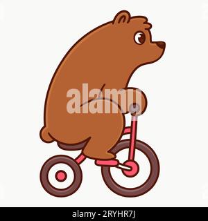 Mignon ours brun de bande dessinée à vélo. Illustration clip art vectorielle simple. Illustration de Vecteur