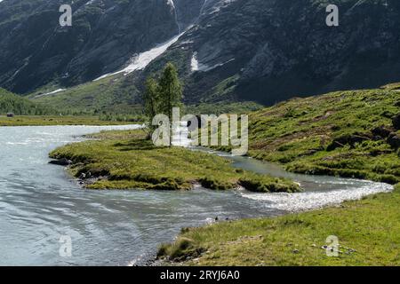 Ruisseau glacier dans la vallée de Veitastrondi à Austerdalsbreen, Norvège Banque D'Images