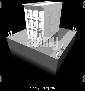Schéma de aÂ maison de ville américaine typique (aka â€žbrownstoneâ€œ) Banque D'Images
