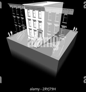 Schéma de aÂ maison de ville américaine typique avec des bâtiments voisins Banque D'Images