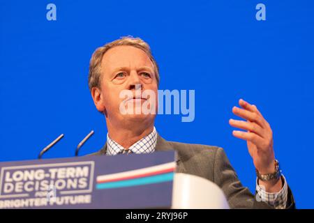 Manchester, Royaume-Uni. 01 octobre 2023. Alister Jack député Secrétaire d'État pour l'Écosse première journée de la conférence des conservateurs 2023. Manchester UK.Picture : Garyroberts/worldwidefeatures.com crédit : GaryRobertsphotography/Alamy Live News Banque D'Images