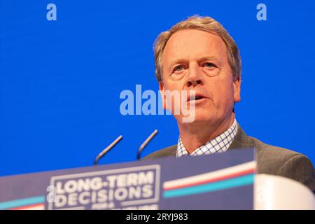 Manchester, Royaume-Uni. 01 octobre 2023. Alister Jack député Secrétaire d'État pour l'Écosse première journée de la conférence des conservateurs 2023. Manchester UK.Picture : Garyroberts/worldwidefeatures.com crédit : GaryRobertsphotography/Alamy Live News Banque D'Images