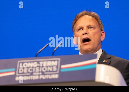 Manchester, Royaume-Uni. 01 octobre 2023. Grant Shapps, député, secrétaire d'État à la Défense, centre central de Manchester accueillant la première journée de la conférence Tory 2023. Manchester UK.Picture : Garyroberts/worldwidefeatures.com crédit : GaryRobertsphotography/Alamy Live News Banque D'Images