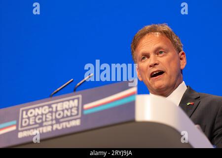 Manchester, Royaume-Uni. 01 octobre 2023. Grant Shapps, député, secrétaire d'État à la Défense, centre central de Manchester accueillant la première journée de la conférence Tory 2023. Manchester UK.Picture : Garyroberts/worldwidefeatures.com crédit : GaryRobertsphotography/Alamy Live News Banque D'Images