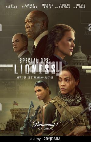 Opérations spéciales Lioness Zoe Saldana, Nicole Kidman et Morgan Freeman Banque D'Images