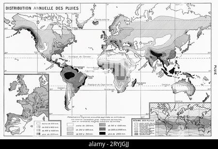 La répartition des précipitations annuelles. Retouchées numériquement à partir de notre propre plaque d'origine. Banque D'Images